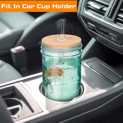 Glass Cups With Lids And Straws, Leakproof Tumbler 24oz Mason Jar Cups, Cap Cup Leak-Proof, Self-Assembly Silicone Straw, Reusable Iced Coffee Smoothie Matcha Cup Aesthetic Coffee Gifts Women