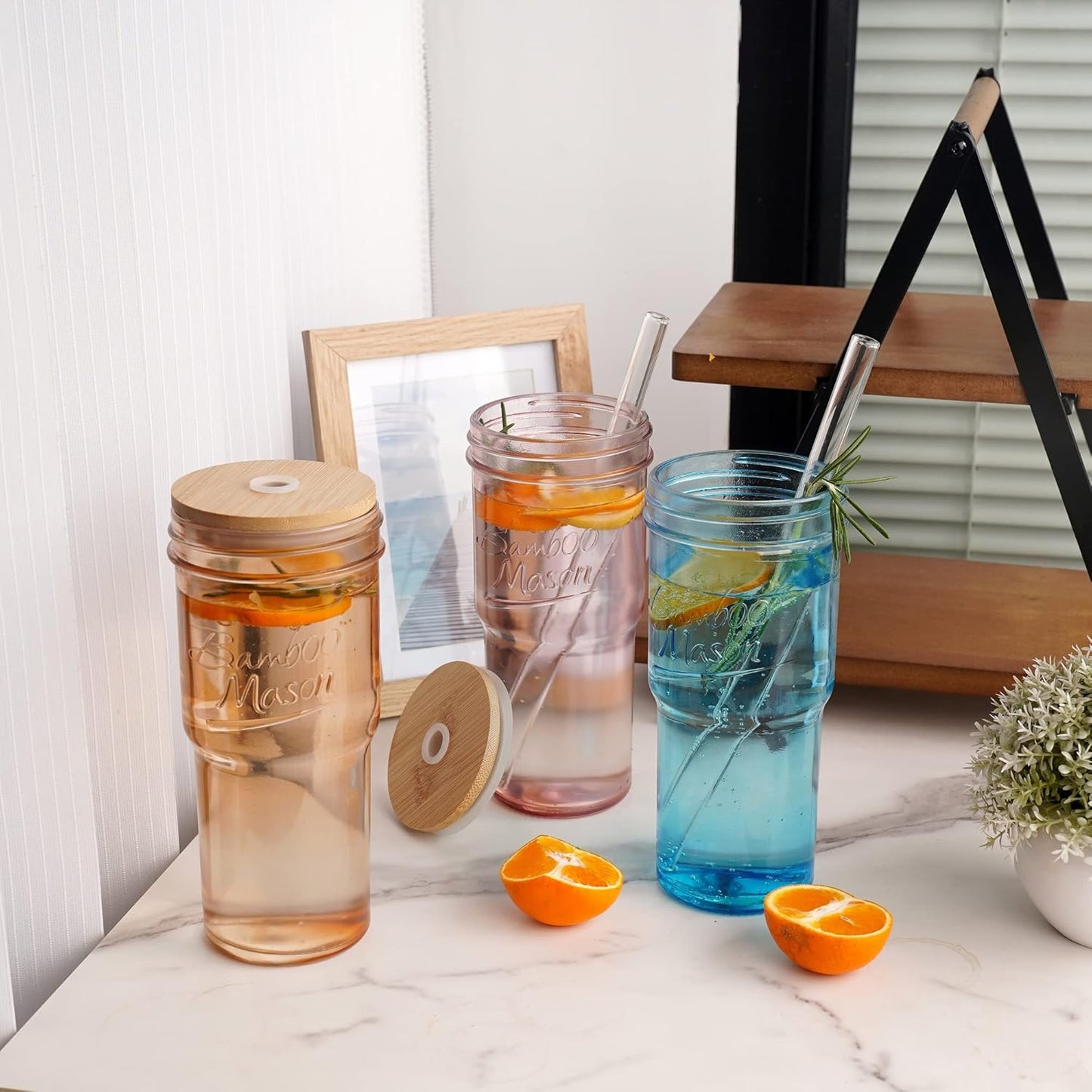 Glass Cups With Lids And Straws, Leakproof Tumbler 24oz Mason Jar Cups, Cap Cup Leak-Proof, Self-Assembly Silicone Straw, Reusable Iced Coffee Smoothie Matcha Cup Aesthetic Coffee Gifts Women