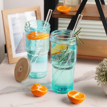 Glass Cups With Lids And Straws, Leakproof Tumbler 24oz Mason Jar Cups, Cap Cup Leak-Proof, Self-Assembly Silicone Straw, Reusable Iced Coffee Smoothie Matcha Cup Aesthetic Coffee Gifts Women