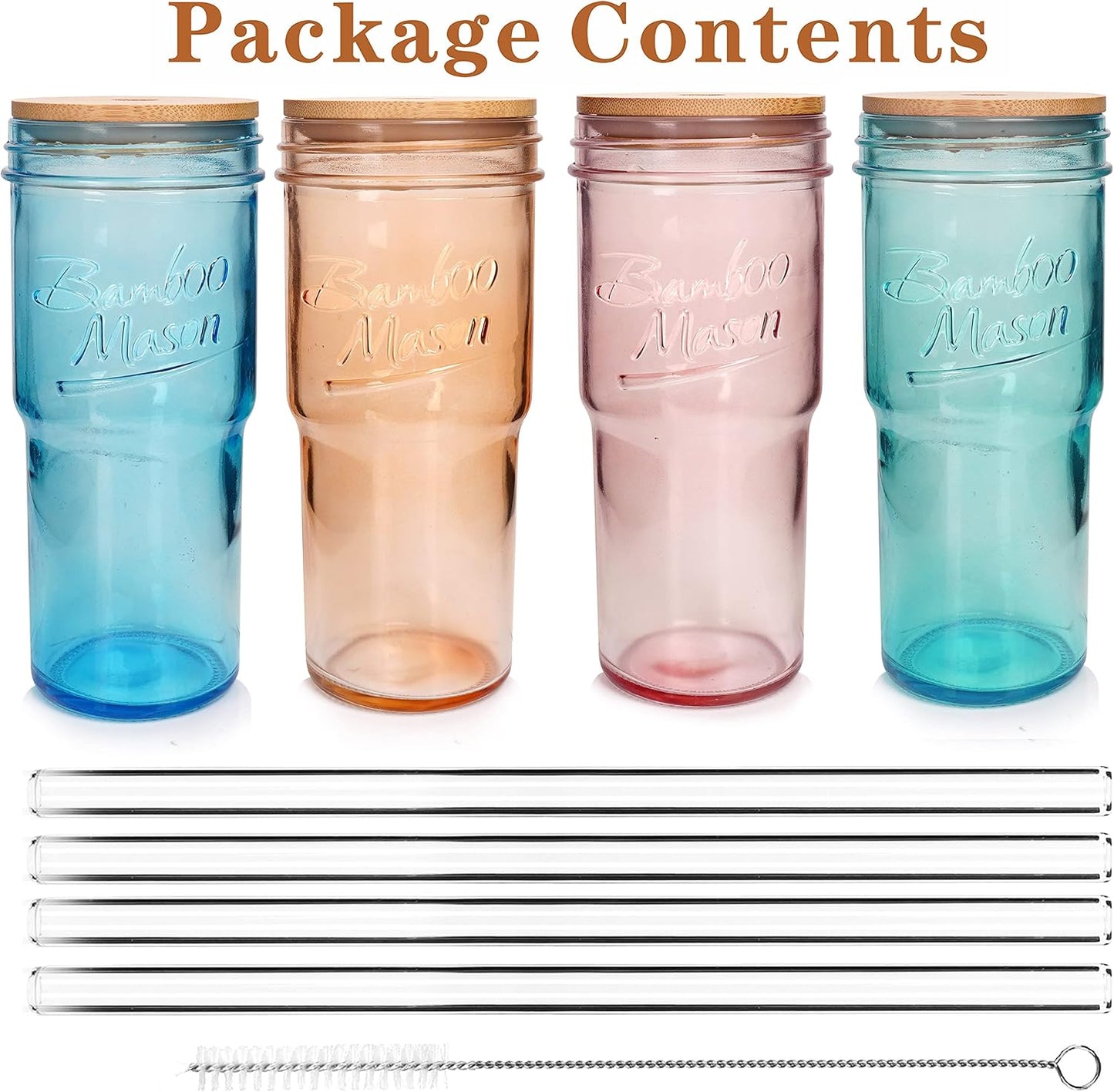 Glass Cups With Lids And Straws, Leakproof Tumbler 24oz Mason Jar Cups, Cap Cup Leak-Proof, Self-Assembly Silicone Straw, Reusable Iced Coffee Smoothie Matcha Cup Aesthetic Coffee Gifts Women