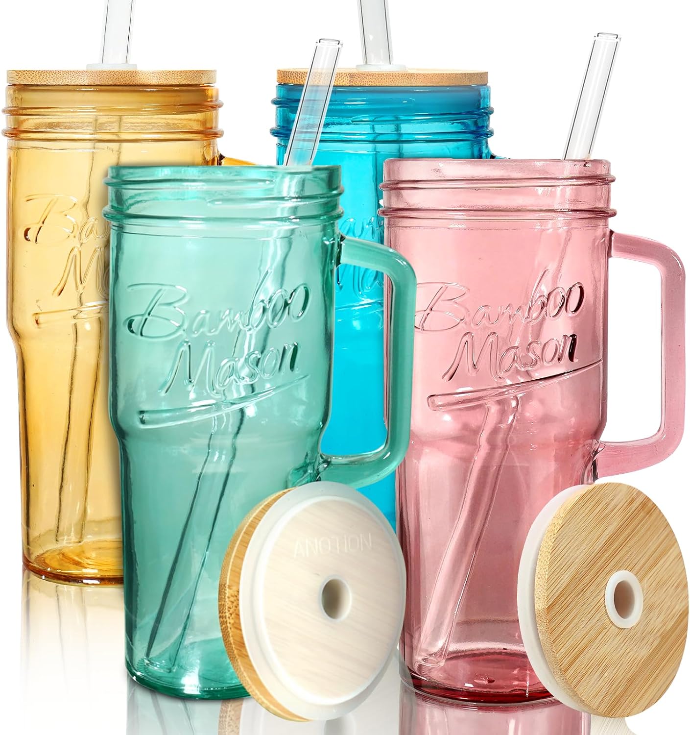 Glass Cups With Lids And Straws, Leakproof Tumbler 24oz Mason Jar Cups, Cap Cup Leak-Proof, Self-Assembly Silicone Straw, Reusable Iced Coffee Smoothie Matcha Cup Aesthetic Coffee Gifts Women