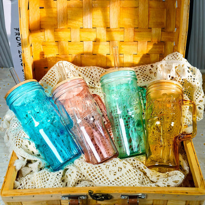 Glass Cups With Lids And Straws, Leakproof Tumbler 24oz Mason Jar Cups, Cap Cup Leak-Proof, Self-Assembly Silicone Straw, Reusable Iced Coffee Smoothie Matcha Cup Aesthetic Coffee Gifts Women