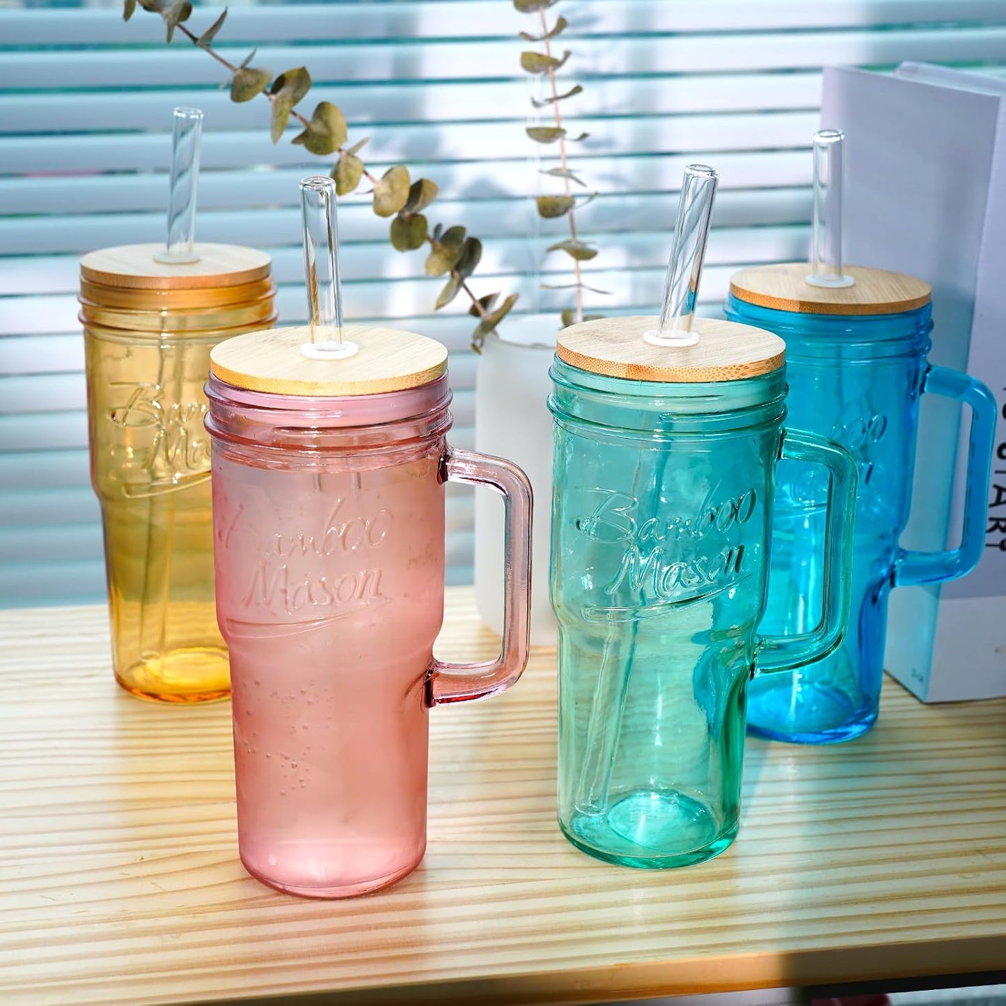 Glass Cups With Lids And Straws, Leakproof Tumbler 24oz Mason Jar Cups, Cap Cup Leak-Proof, Self-Assembly Silicone Straw, Reusable Iced Coffee Smoothie Matcha Cup Aesthetic Coffee Gifts Women