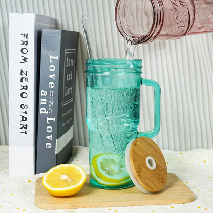 Glass Cups With Lids And Straws, Leakproof Tumbler 24oz Mason Jar Cups, Cap Cup Leak-Proof, Self-Assembly Silicone Straw, Reusable Iced Coffee Smoothie Matcha Cup Aesthetic Coffee Gifts Women
