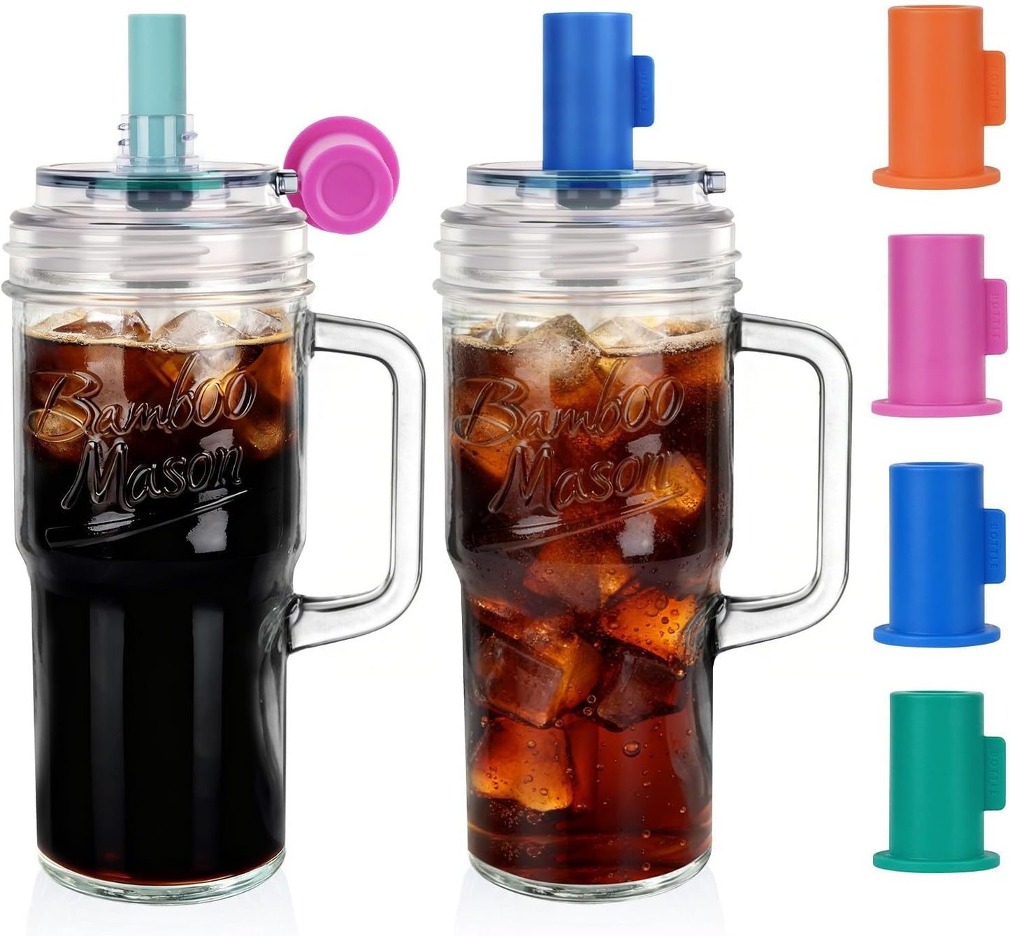 Glass Cups With Lids And Straws, Leakproof Tumbler 24oz Mason Jar Cups, Cap Cup Leak-Proof, Self-Assembly Silicone Straw, Reusable Iced Coffee Smoothie Matcha Cup Aesthetic Coffee Gifts Women