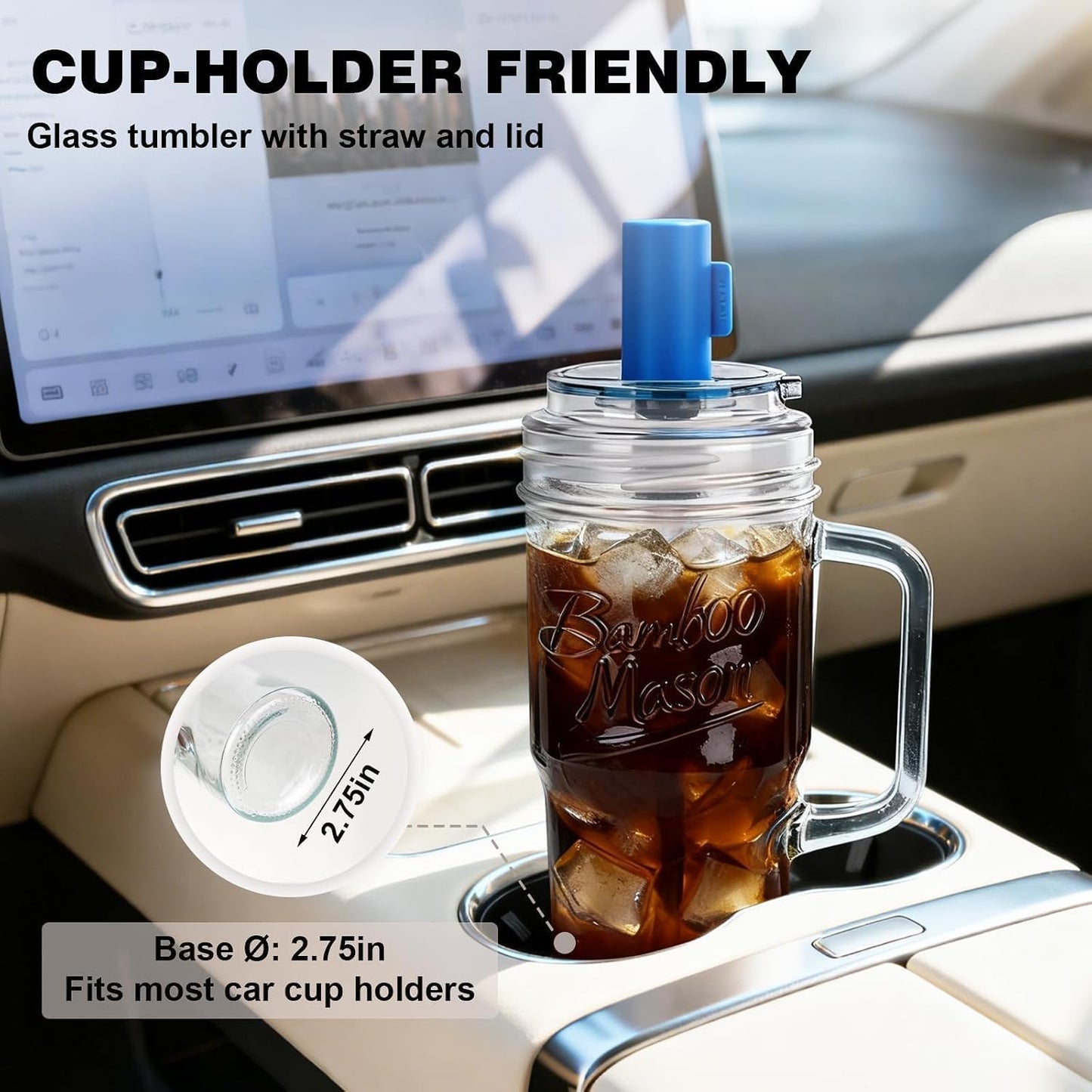 Glass Cups With Lids And Straws, Leakproof Tumbler 24oz Mason Jar Cups, Cap Cup Leak-Proof, Self-Assembly Silicone Straw, Reusable Iced Coffee Smoothie Matcha Cup Aesthetic Coffee Gifts Women