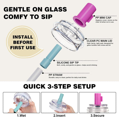 Glass Cups With Lids And Straws, Leakproof Tumbler 24oz Mason Jar Cups, Cap Cup Leak-Proof, Self-Assembly Silicone Straw, Reusable Iced Coffee Smoothie Matcha Cup Aesthetic Coffee Gifts Women
