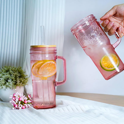 Glass Cups With Lids And Straws, Leakproof Tumbler 24oz Mason Jar Cups, Cap Cup Leak-Proof, Self-Assembly Silicone Straw, Reusable Iced Coffee Smoothie Matcha Cup Aesthetic Coffee Gifts Women