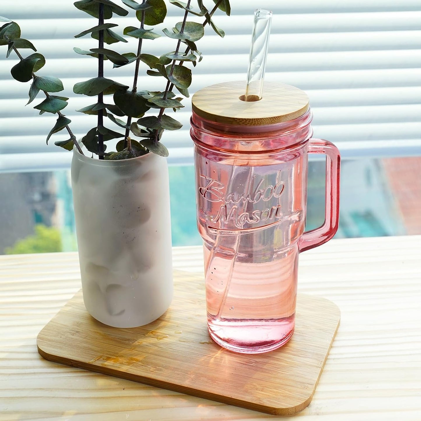 Glass Cups With Lids And Straws, Leakproof Tumbler 24oz Mason Jar Cups, Cap Cup Leak-Proof, Self-Assembly Silicone Straw, Reusable Iced Coffee Smoothie Matcha Cup Aesthetic Coffee Gifts Women