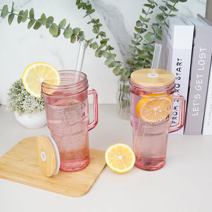 Glass Cups With Lids And Straws, Leakproof Tumbler 24oz Mason Jar Cups, Cap Cup Leak-Proof, Self-Assembly Silicone Straw, Reusable Iced Coffee Smoothie Matcha Cup Aesthetic Coffee Gifts Women