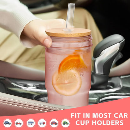 Glass Cups With Lids And Straws, Leakproof Tumbler 24oz Mason Jar Cups, Cap Cup Leak-Proof, Self-Assembly Silicone Straw, Reusable Iced Coffee Smoothie Matcha Cup Aesthetic Coffee Gifts Women