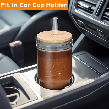 Glass Cups With Lids And Straws, Leakproof Tumbler 24oz Mason Jar Cups, Cap Cup Leak-Proof, Self-Assembly Silicone Straw, Reusable Iced Coffee Smoothie Matcha Cup Aesthetic Coffee Gifts Women