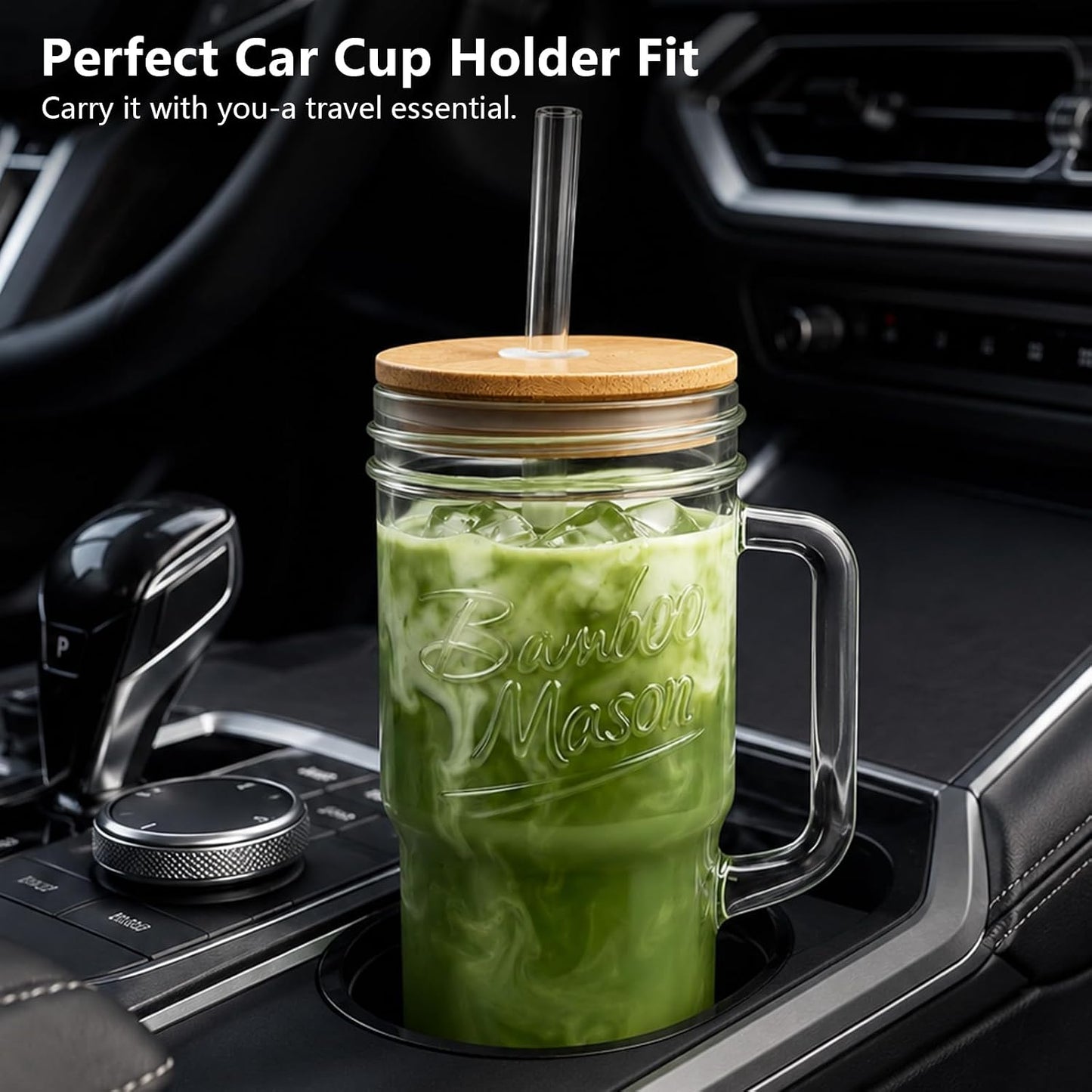 Glass Cups With Lids And Straws, Leakproof Tumbler 24oz Mason Jar Cups, Cap Cup Leak-Proof, Self-Assembly Silicone Straw, Reusable Iced Coffee Smoothie Matcha Cup Aesthetic Coffee Gifts Women