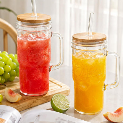 Glass Cups With Lids And Straws, Leakproof Tumbler 24oz Mason Jar Cups, Cap Cup Leak-Proof, Self-Assembly Silicone Straw, Reusable Iced Coffee Smoothie Matcha Cup Aesthetic Coffee Gifts Women