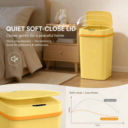 15L Smart Diaper Pail with Motion Sensor Lid | Touchless Hands-Free Baby Diaper Trash Can | Double Locking Seal | Slim Space-Saving Design | Quiet & Durable (Yellow)
