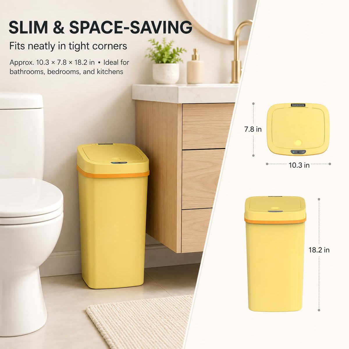 15L Smart Diaper Pail with Motion Sensor Lid | Touchless Hands-Free Baby Diaper Trash Can | Double Locking Seal | Slim Space-Saving Design | Quiet & Durable (Yellow)