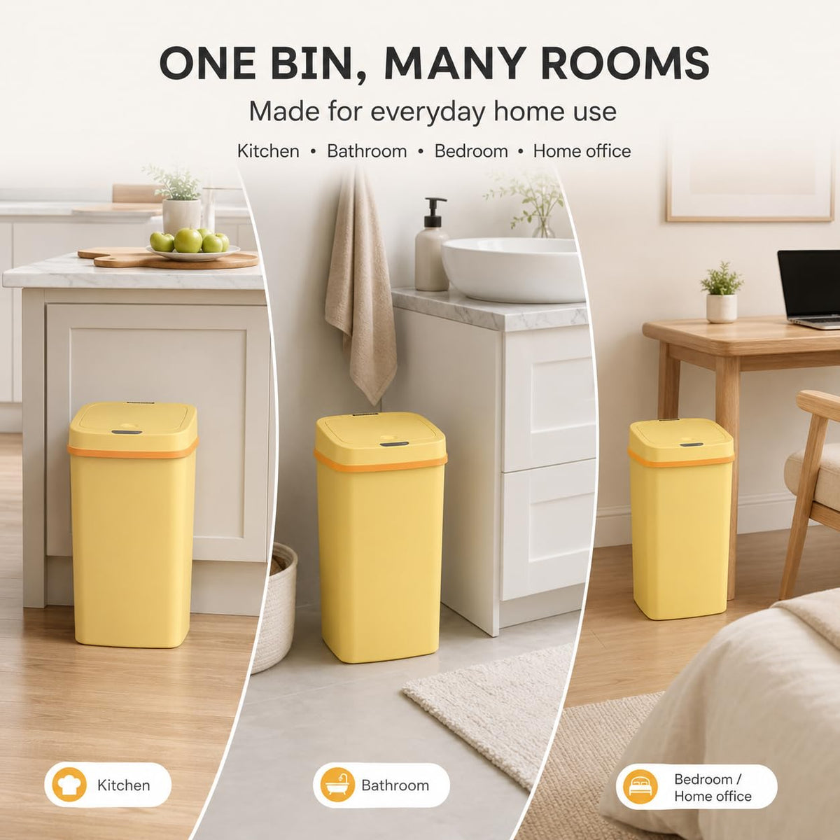 15L Smart Diaper Pail with Motion Sensor Lid | Touchless Hands-Free Baby Diaper Trash Can | Double Locking Seal | Slim Space-Saving Design | Quiet & Durable (Yellow)