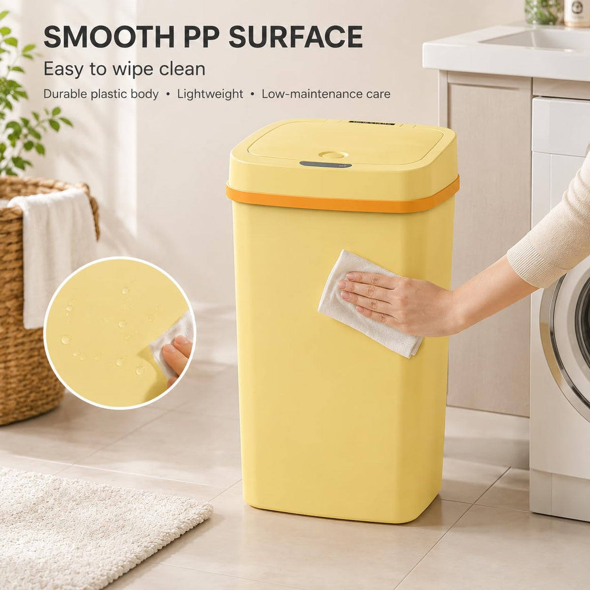 15L Smart Diaper Pail with Motion Sensor Lid | Touchless Hands-Free Baby Diaper Trash Can | Double Locking Seal | Slim Space-Saving Design | Quiet & Durable (Yellow)