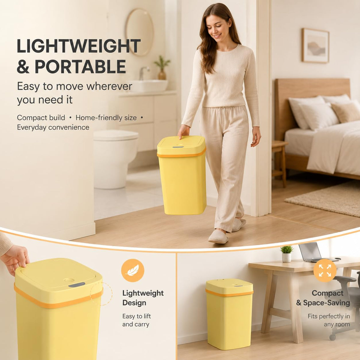 15L Smart Diaper Pail with Motion Sensor Lid | Touchless Hands-Free Baby Diaper Trash Can | Double Locking Seal | Slim Space-Saving Design | Quiet & Durable (Yellow)
