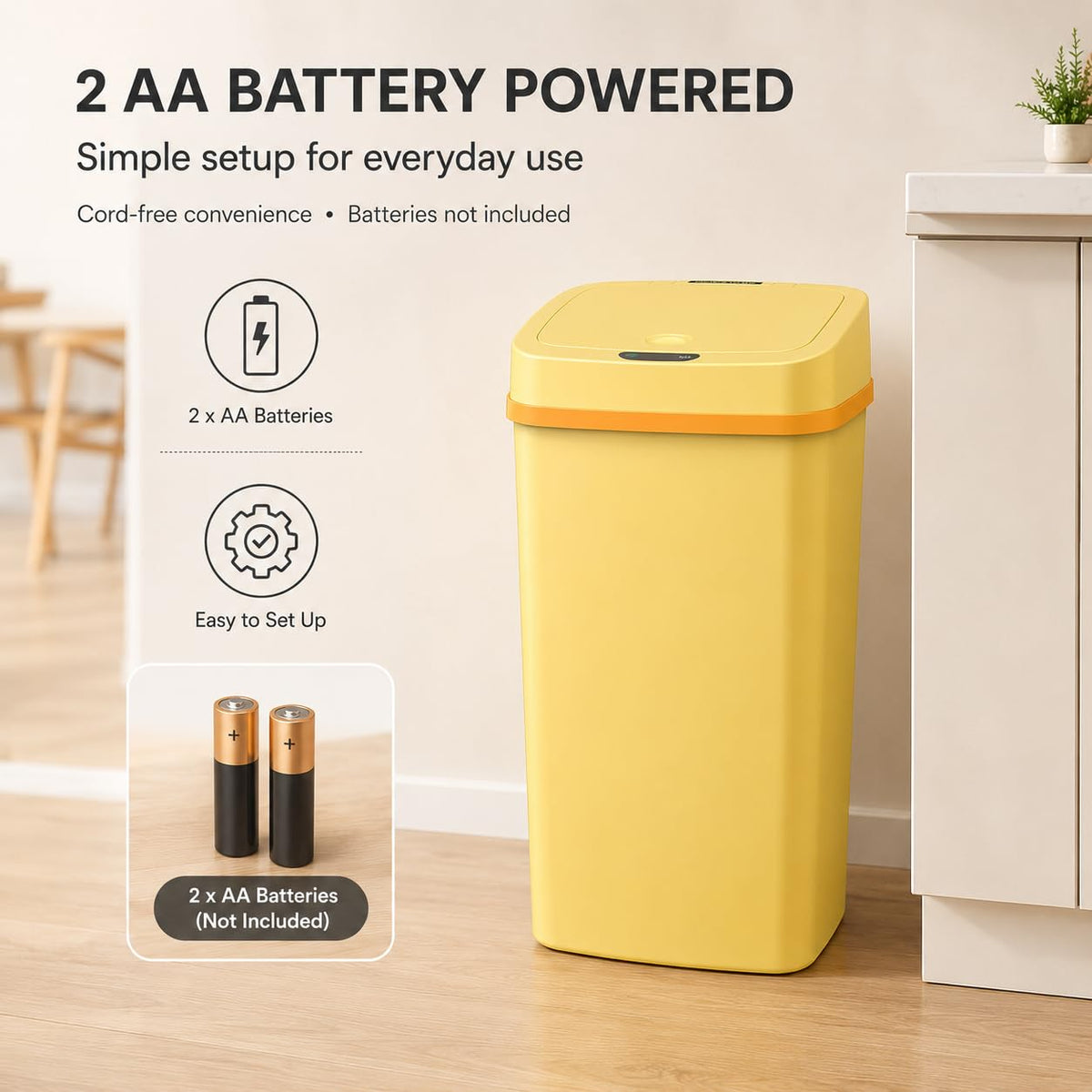 15L Smart Diaper Pail with Motion Sensor Lid | Touchless Hands-Free Baby Diaper Trash Can | Double Locking Seal | Slim Space-Saving Design | Quiet & Durable (Yellow)