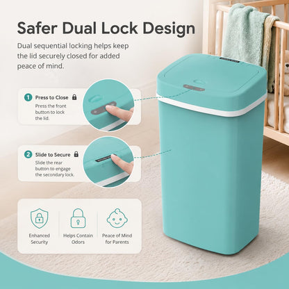 15L Smart Diaper Pail with Motion Sensor Lid | Touchless Hands-Free Baby Diaper Trash Can | Double Locking Seal | Slim Space-Saving Design | Quiet & Durable (Yellow)