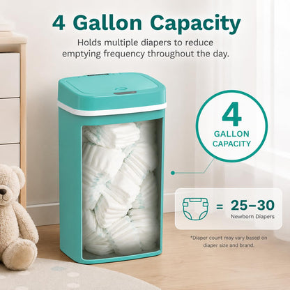 15L Smart Diaper Pail with Motion Sensor Lid | Touchless Hands-Free Baby Diaper Trash Can | Double Locking Seal | Slim Space-Saving Design | Quiet & Durable (Yellow)