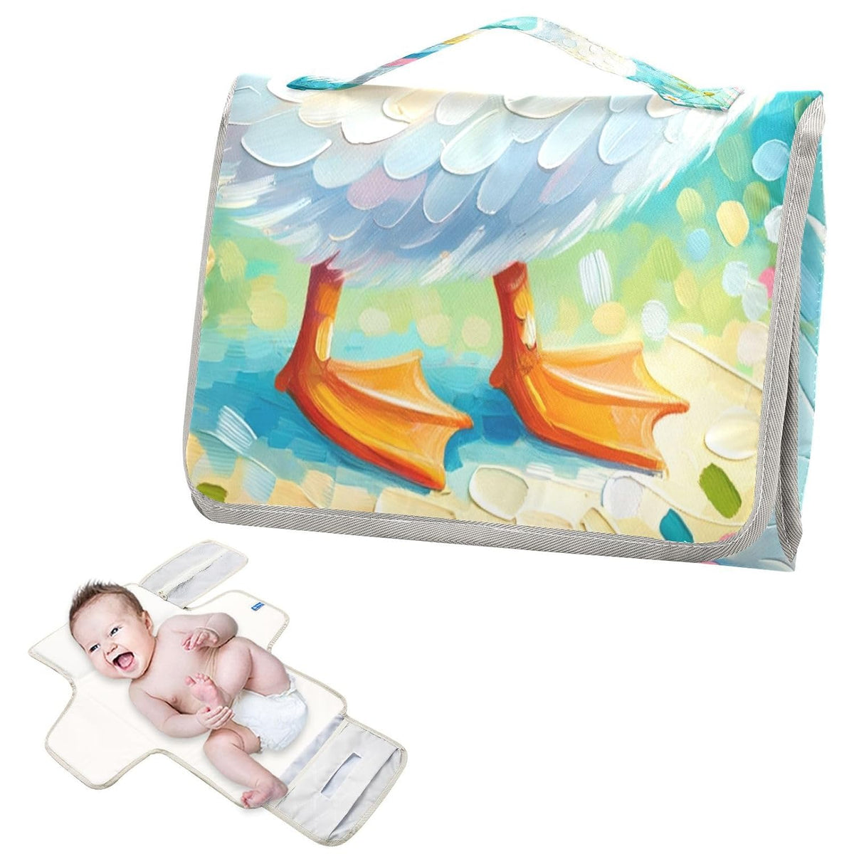 Goose Portable Diaper Changing Pad, Waterproof Baby Changing Mat with Storage Pocket & Built-in Pillow, Foldable Travel Pad, Newborn Gift Set for Boy Girl