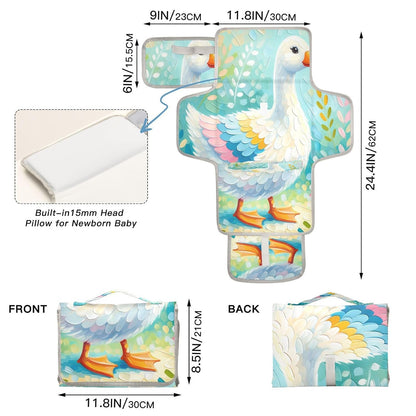 Goose Portable Diaper Changing Pad, Waterproof Baby Changing Mat with Storage Pocket & Built-in Pillow, Foldable Travel Pad, Newborn Gift Set for Boy Girl