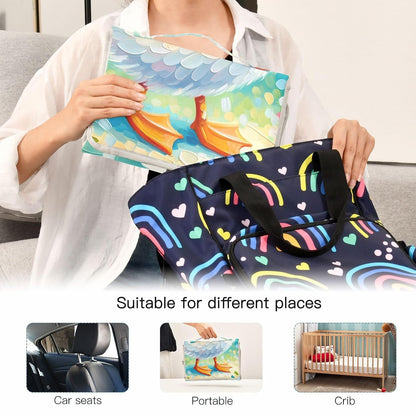 Goose Portable Diaper Changing Pad, Waterproof Baby Changing Mat with Storage Pocket & Built-in Pillow, Foldable Travel Pad, Newborn Gift Set for Boy Girl