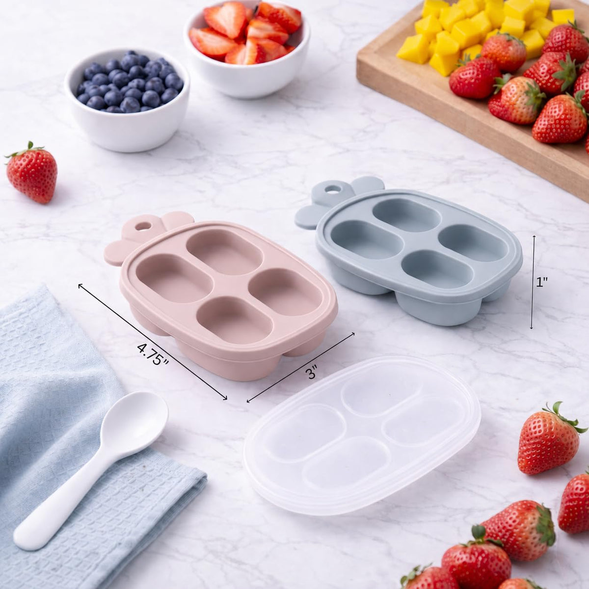 Silicone Baby Food Freezer Tray, BPA-Free Food Grade Silicone, Easy Release Cube Tray for Breastmilk & Purees, Dishwasher & Microwave Safe, Dusty Blue
