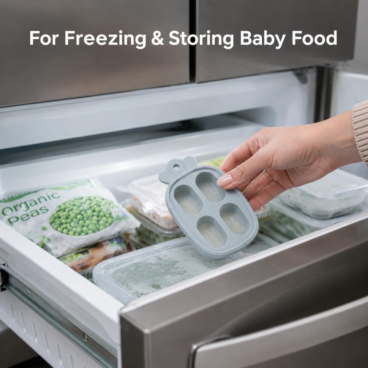 Silicone Baby Food Freezer Tray, BPA-Free Food Grade Silicone, Easy Release Cube Tray for Breastmilk & Purees, Dishwasher & Microwave Safe, Dusty Blue