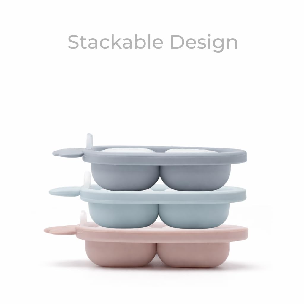 Silicone Baby Food Freezer Tray, BPA-Free Food Grade Silicone, Easy Release Cube Tray for Breastmilk & Purees, Dishwasher & Microwave Safe, Dusty Blue