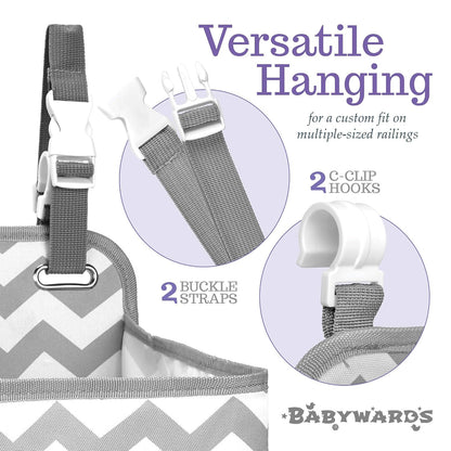 Hanging Diaper Caddy Organizer - Large Nursery Storage for Essential Newborn Baby Items - 2 Compartments, 3 Mesh Pockets - Durable Hooks to Hang on Bassinet, Changing Table, Crib