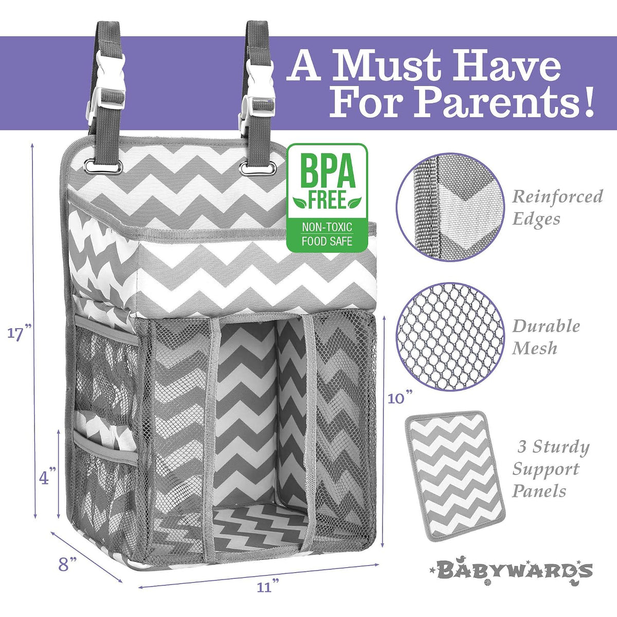 Hanging Diaper Caddy Organizer - Large Nursery Storage for Essential Newborn Baby Items - 2 Compartments, 3 Mesh Pockets - Durable Hooks to Hang on Bassinet, Changing Table, Crib