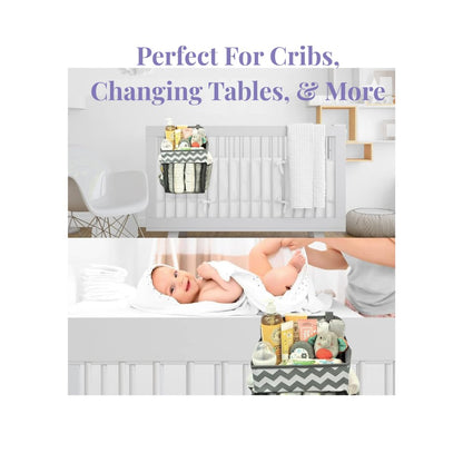 Hanging Diaper Caddy Organizer - Large Nursery Storage for Essential Newborn Baby Items - 2 Compartments, 3 Mesh Pockets - Durable Hooks to Hang on Bassinet, Changing Table, Crib
