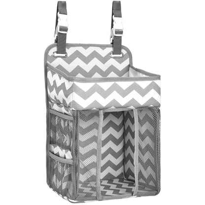 Hanging Diaper Caddy Organizer - Large Nursery Storage for Essential Newborn Baby Items - 2 Compartments, 3 Mesh Pockets - Durable Hooks to Hang on Bassinet, Changing Table, Crib
