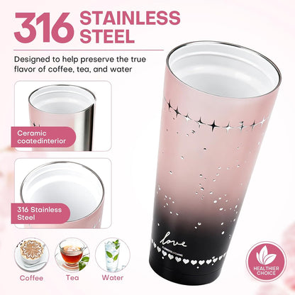 18 oz Insulated Stainless Steel Tumbler, Ceramic Lined Travel Coffee Mug with Straw