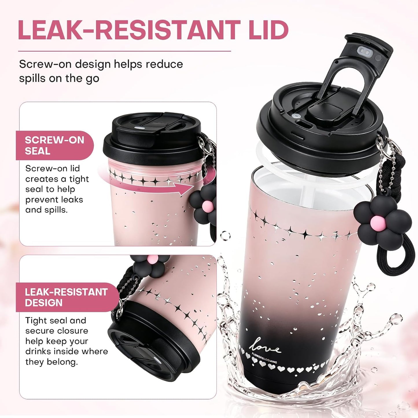 18 oz Insulated Stainless Steel Tumbler, Ceramic Lined Travel Coffee Mug with Straw