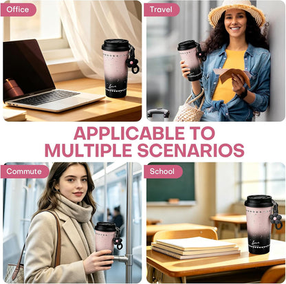 18 oz Insulated Stainless Steel Tumbler, Ceramic Lined Travel Coffee Mug with Straw