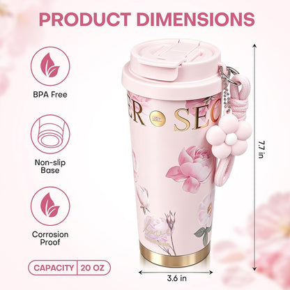 18 oz Insulated Stainless Steel Tumbler, Ceramic Lined Travel Coffee Mug with Straw