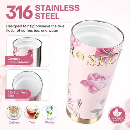 18 oz Insulated Stainless Steel Tumbler, Ceramic Lined Travel Coffee Mug with Straw