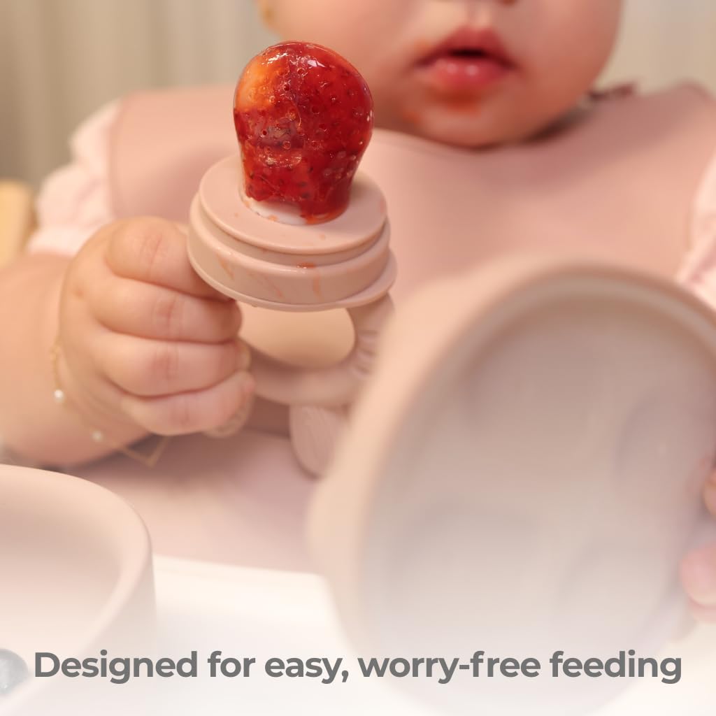 Silicone Baby Feeding Set Bundle – Suction Plate, Suction Bowl, Training & Snack Cup, Food Feeder, 2-Pack Spoons & Carrot Freezer Tray, BPA-Free, Rose Pink