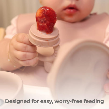 Silicone Baby Feeding Set Bundle – Suction Plate, Suction Bowl, Training & Snack Cup, Food Feeder, 2-Pack Spoons & Carrot Freezer Tray, BPA-Free, Rose Pink