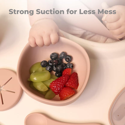 Silicone Baby Feeding Set Bundle – Suction Plate, Suction Bowl, Training & Snack Cup, Food Feeder, 2-Pack Spoons & Carrot Freezer Tray, BPA-Free, Rose Pink
