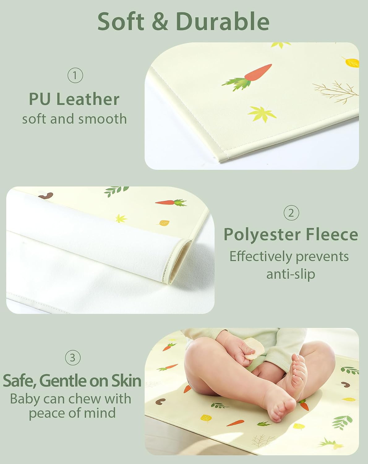 Baby Portable Diaper Changing Pad - Waterproof & Wipeable Changing Mat with PU Leather - Soft Comfortable - Foldable Travel Bag & Camping Mat - Newborn Essentials Must Haves - Baby Shower Gifts