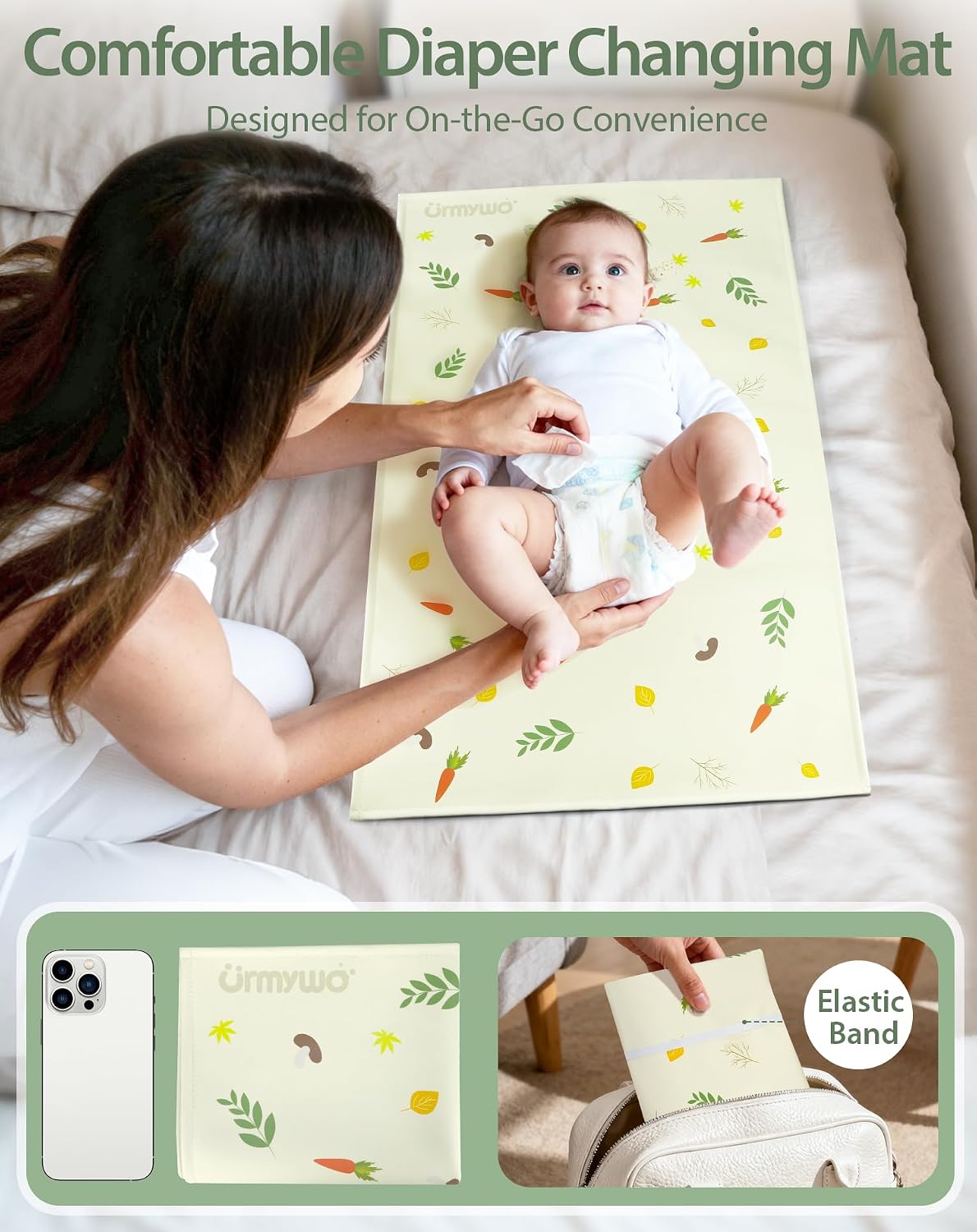 Baby Portable Diaper Changing Pad - Waterproof & Wipeable Changing Mat with PU Leather - Soft Comfortable - Foldable Travel Bag & Camping Mat - Newborn Essentials Must Haves - Baby Shower Gifts