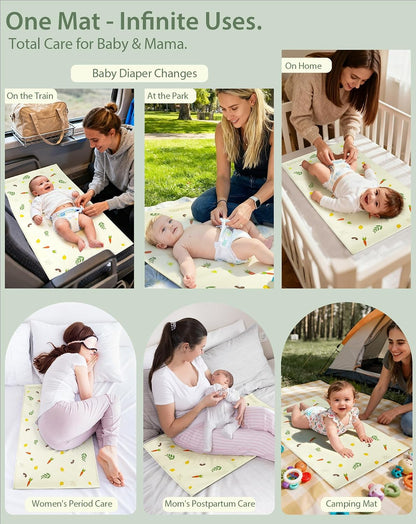 Baby Portable Diaper Changing Pad - Waterproof & Wipeable Changing Mat with PU Leather - Soft Comfortable - Foldable Travel Bag & Camping Mat - Newborn Essentials Must Haves - Baby Shower Gifts