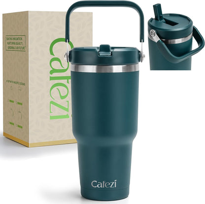 40 oz Insulated Tumbler with Top Handle and Flip Straw | Vacuum Insulated Stainless Steel Cup with Leak-Proof Lid, Sweat-Free, Fits Cup Holder, Keeps Ice Cold up to 30 Hours