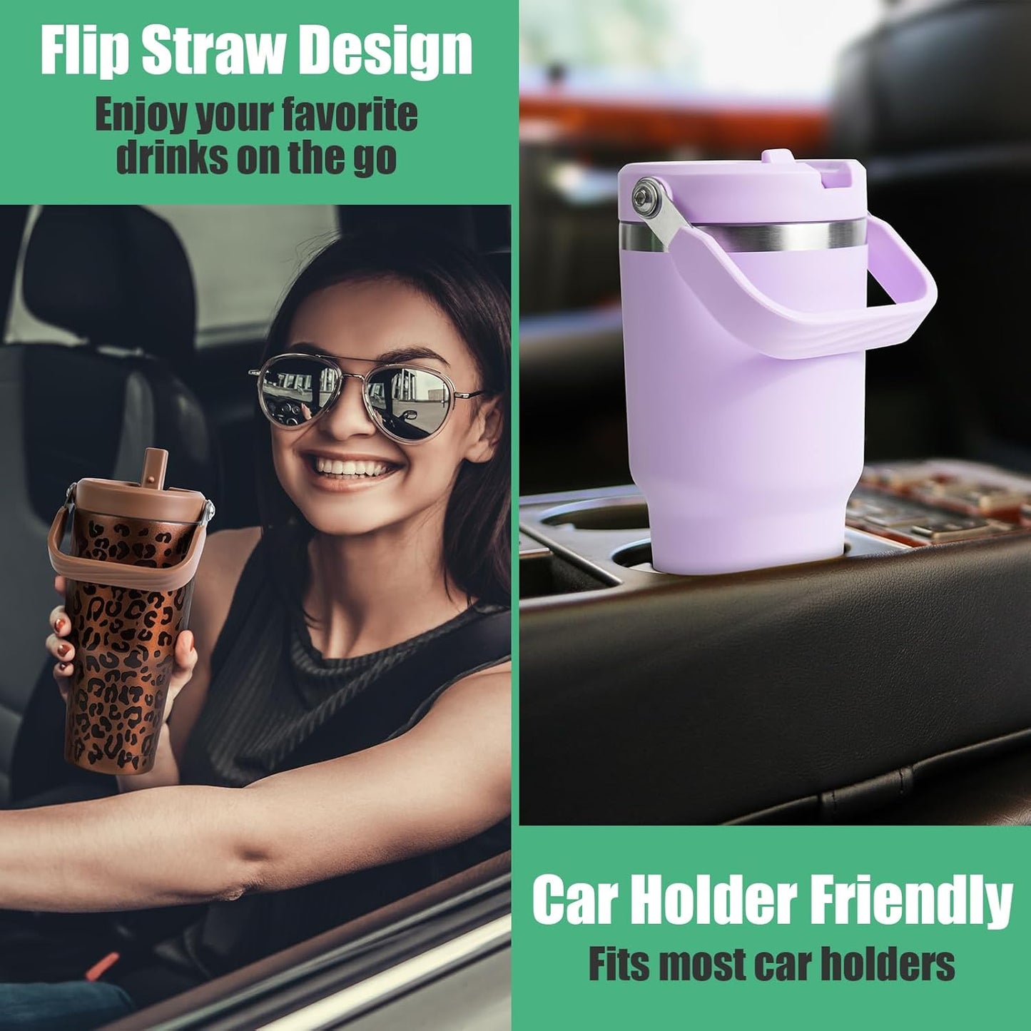 40 oz Insulated Tumbler with Top Handle and Flip Straw | Vacuum Insulated Stainless Steel Cup with Leak-Proof Lid, Sweat-Free, Fits Cup Holder, Keeps Ice Cold up to 30 Hours