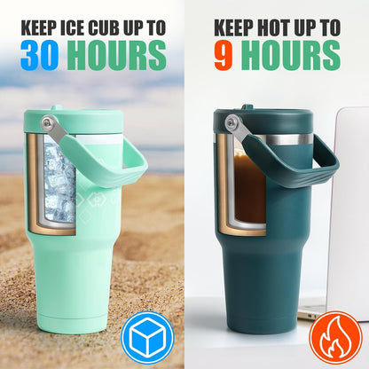 40 oz Insulated Tumbler with Top Handle and Flip Straw | Vacuum Insulated Stainless Steel Cup with Leak-Proof Lid, Sweat-Free, Fits Cup Holder, Keeps Ice Cold up to 30 Hours